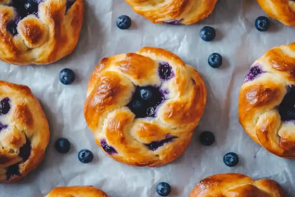 blueberry fluffy cottage cheese cloud bread on parchment