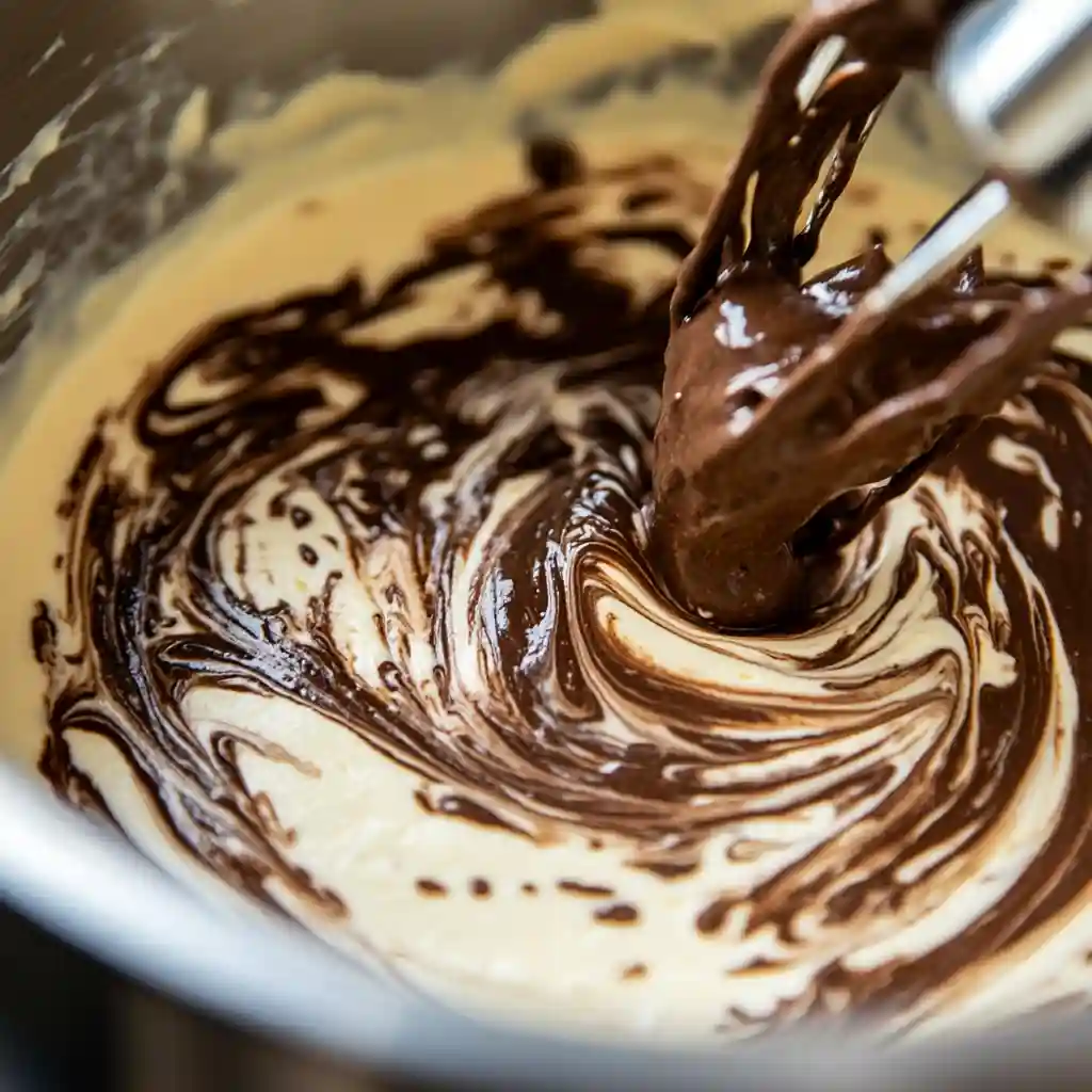 Mixing Vietnamese coffee cheesecake batter