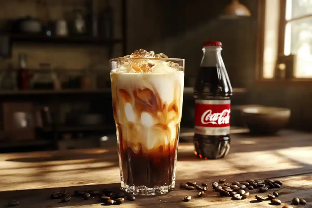 Coca-Cola with coffee recipe served in glass over ice