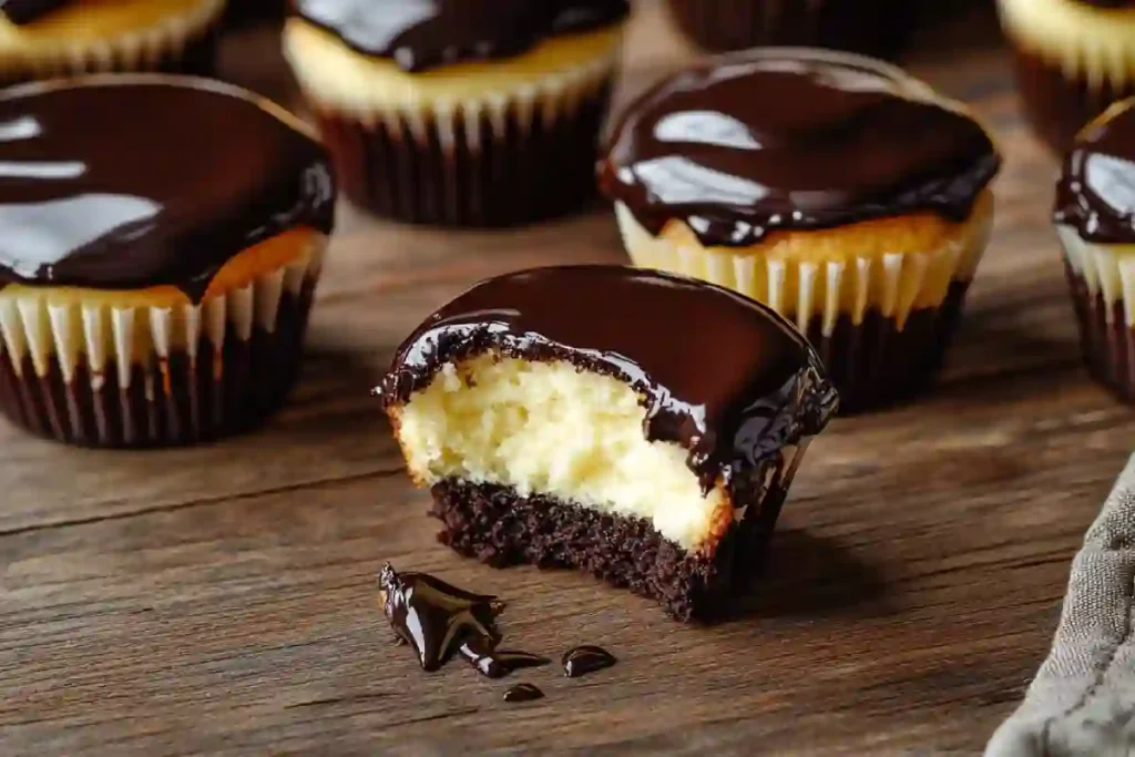 Easy Boston cream pie cupcakes with cake mix on display