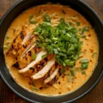 Fiery chicken ramen with creamy garlic sauce