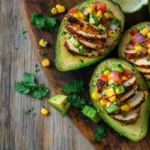Honey Lime Chicken Stuffed Avocados with Corn Salsa