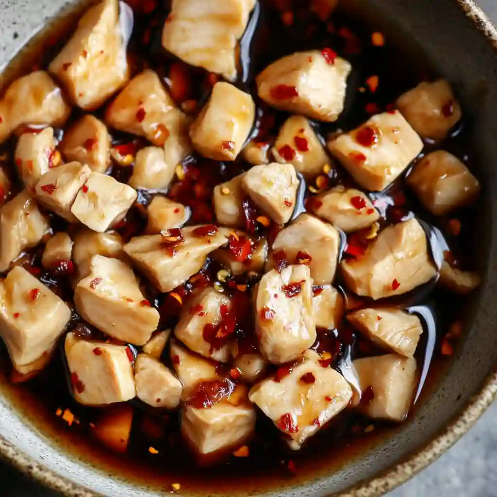 Marinating chicken for fiery ramen