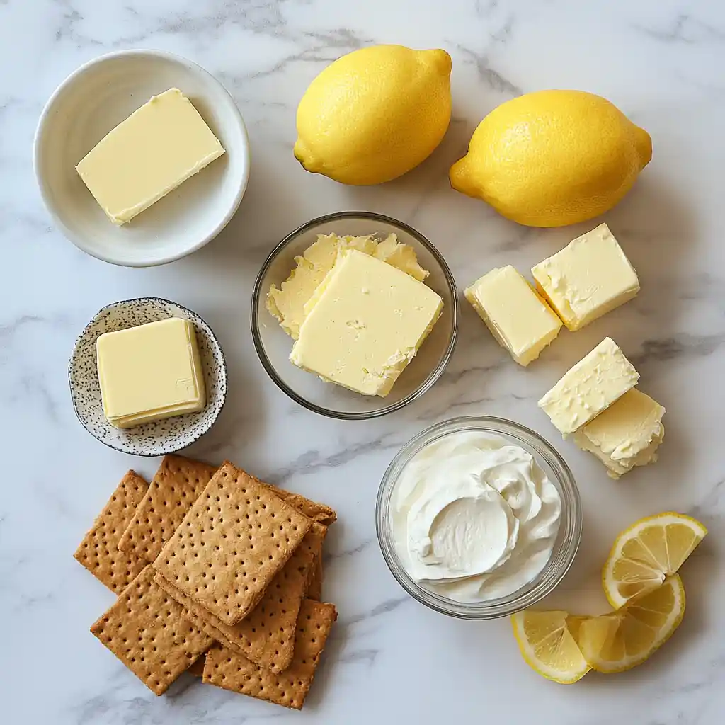 Ingredients for no bake lemon bar cheesecake